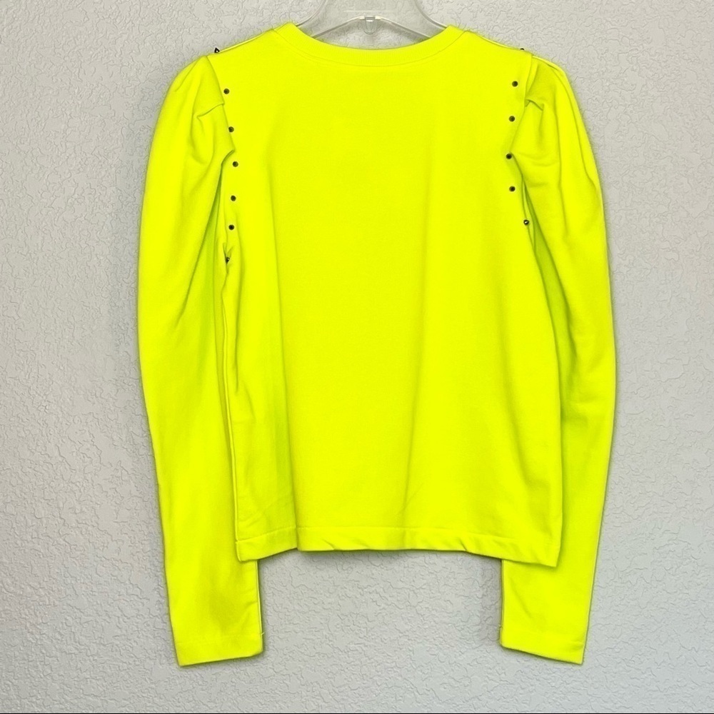 NWT ZARA 80s 90s Neon Long Puffed Sleeve Studded Shoulder Pullover Sweater S - Picture 5 of 7
